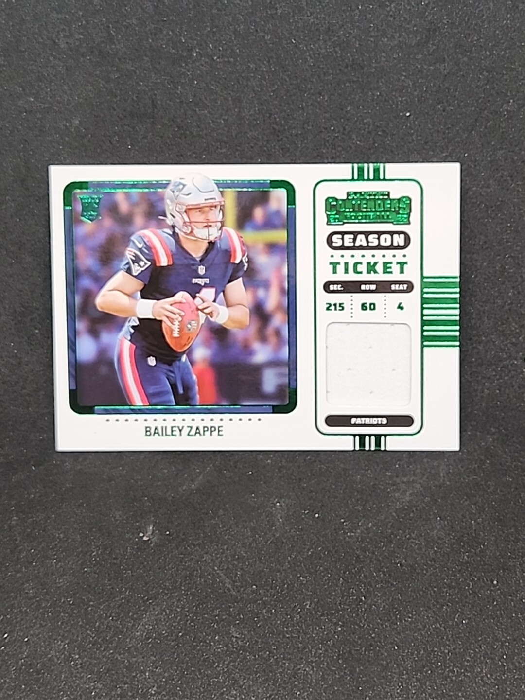2022 Panini Contenders Bailey Zappe Emerald RC Patch Variation Patriots