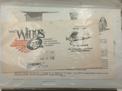 Vintage Vac Wings 1/72 Arado AR68E. VW7215 NOS sealed bag
