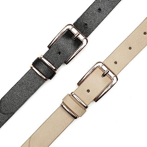 Women Skinny Waist Belts for Jeans Dress, PU Leather Pin Buckle Thin Belt 2 Pack - Picture 1 of 7