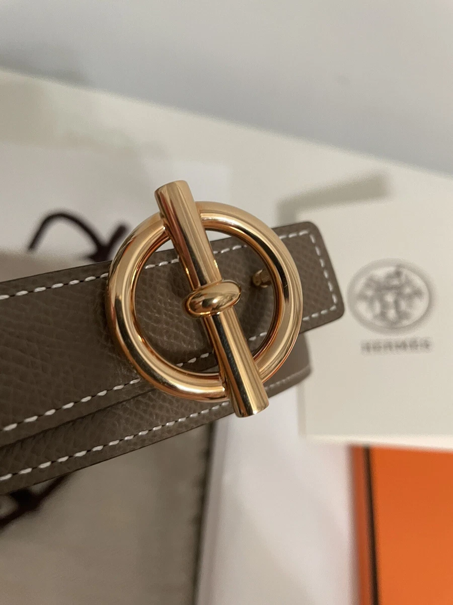 BNIB Hermès 24mm Belt ,Sz 80 Etoupe/Black W Rose Gold Glenan Buckle