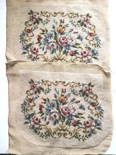Pr 2 Needlepoint Chair Seat Covers Canvas Pieces Floral Matching Pillow 12x16" - Picture 3 of 4