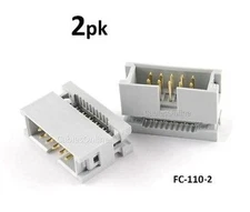 2-PACK 10-Pin Male IDC Flat Ribbon Cable Box Header Connectors, FC-110-2