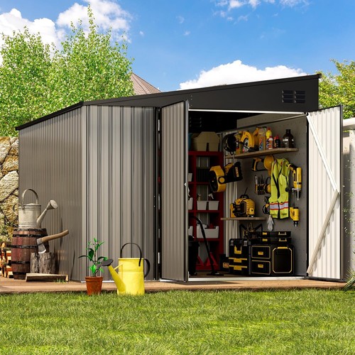 Lean to Garden Storage Shed Outdoor Metal Tool House w/ Lockable Door Multi-size - Picture 66 of 73