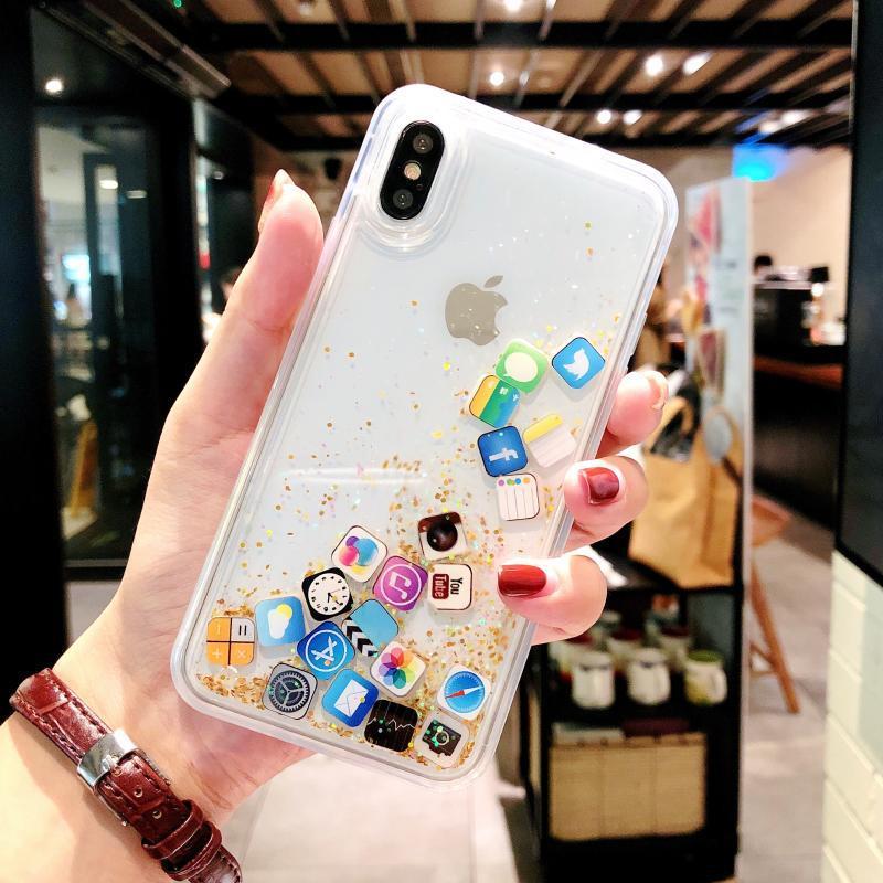 Bling Glitter IOS APP Icon Liquid Quicksand Phone Case Cover