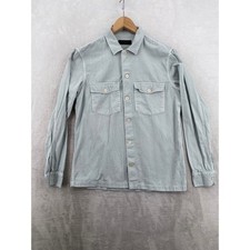 AllSaints Overshirt Mens Large Green Grey Cotton Twill Utility Button Down Shirt