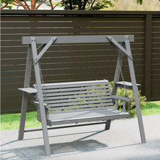 Wooden Swing Bench Outdoor Garden Hammock Rustic Grey 3 Seater Hanging Chair