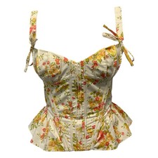 HOUSE OF CB Gigou Royal Rose Print Peplum Cotton Corset Camisole Bustier Top S