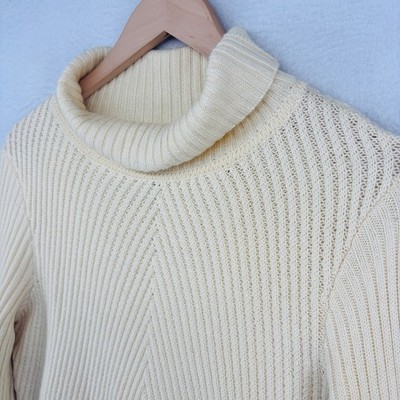 EILEEN FISHER Sweater PS Petite 100% Merino Wool Ribbed Turtleneck Ivory