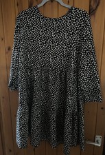Black & White Abstract Print Tunic Dress/3/4 Sleeved/Size 14/Swing Dress/A Line
