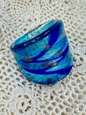 Murano Glass Cocktail Ring Blue w/ Gold Flecks Handcrafted Venetian Art Size 8.5