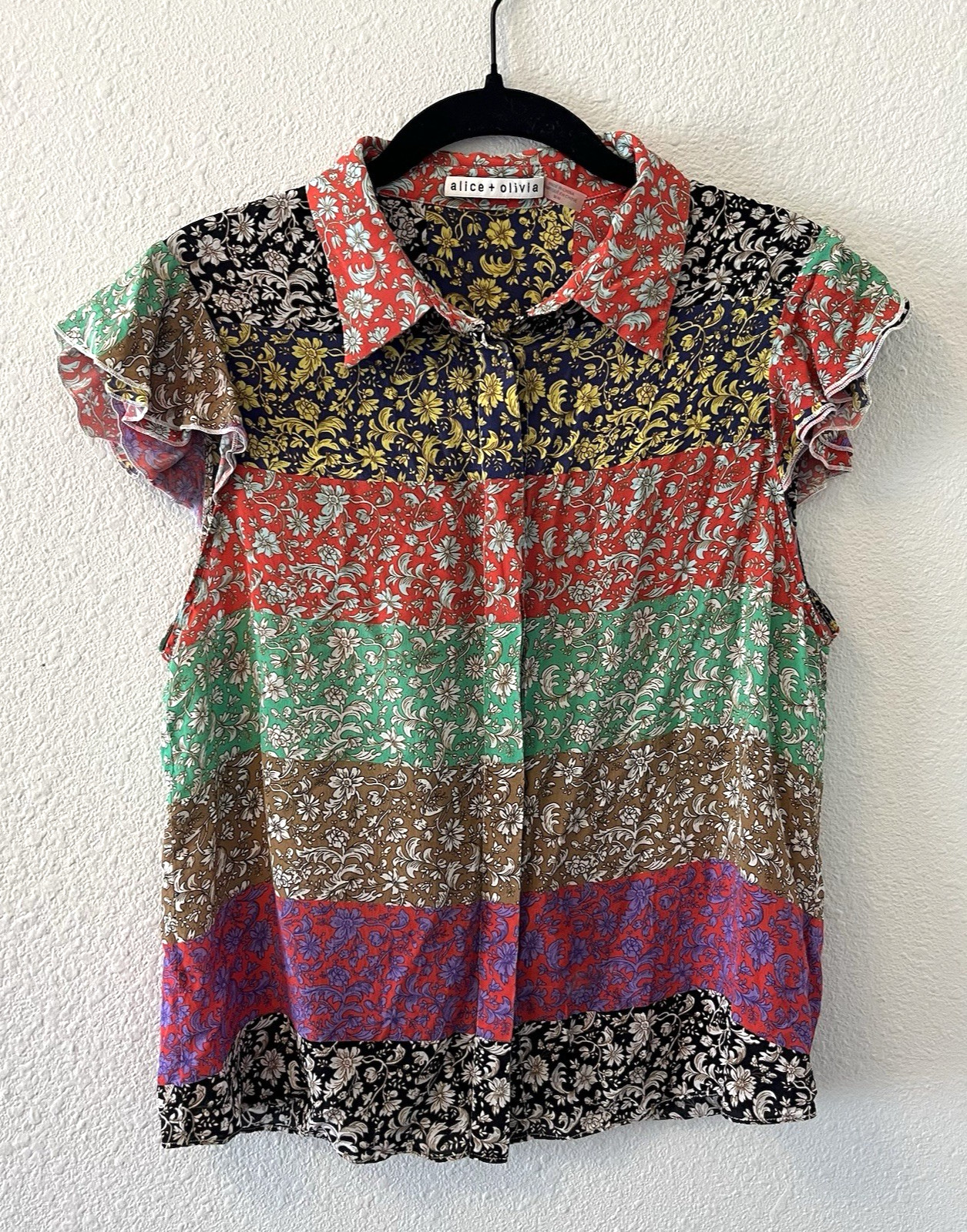 Alice + Olivia Blouse Medium Silk Patchwork Print… - image 1