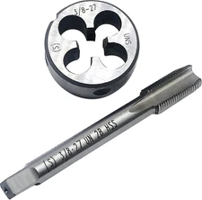 3/8"-27 UNS Tap and Die Set, Machine Thread Tap and Round Thread Die Right Hand(