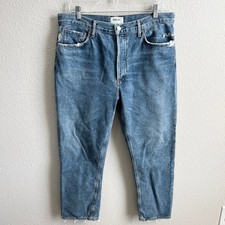 Agolde Riley High Rise Straight Crop Jeans Women's 32 Medium Wash Distressed