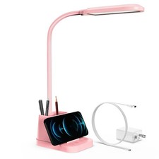 Pink Desk Lamp for Kids, Cute Study Table Light for Bedrooms, Kawaii, USB Cha...