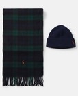 Polo Ralph Lauren Holiday Tartan Navy Mix 100% Scarf Beanie Gift Set New in Box