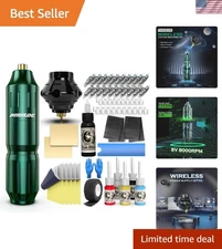 All-in-One Wireless Tattoo Machine Kit - Powerful with 20 Needles & Practice Pen