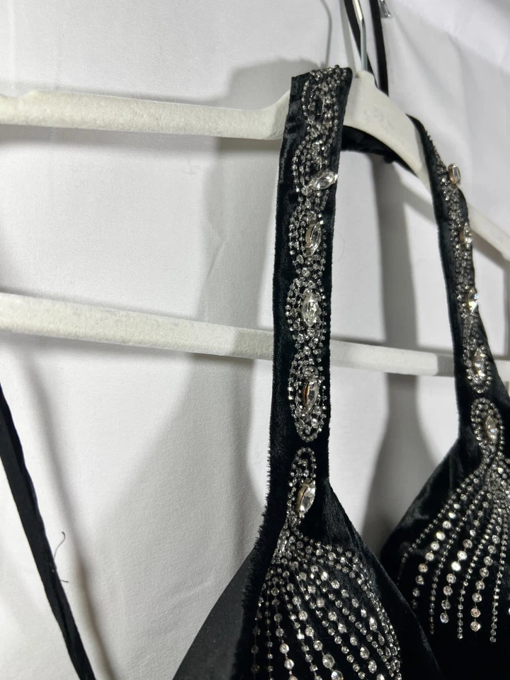 Винтажный 2000-х Emanuel Ungaro шелковая смесь с бретелью через шею платье бархат черный размер 36 США 2 - Изображение 4 из 4