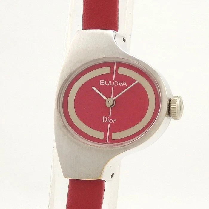 Montre femme Christian Dior x Bulova vintage cadran rouge acier inoxydable occasion