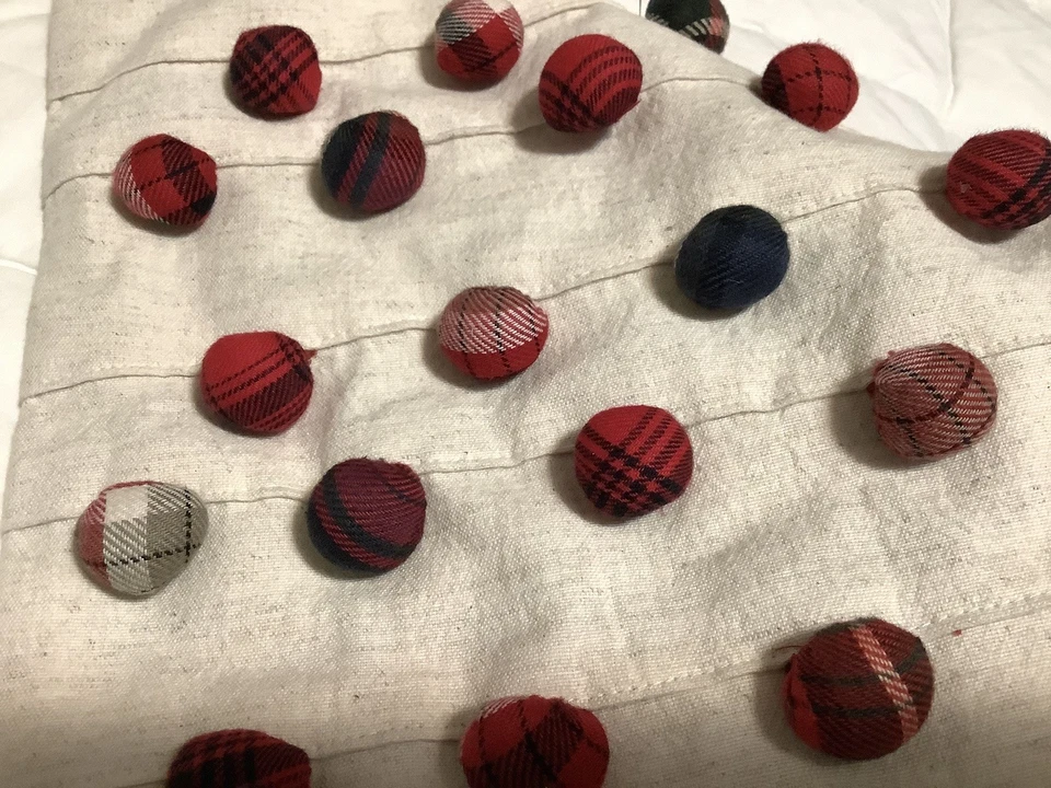 2 fundas de almohada lumbares Pottery Barn a cuadros Pom Pom tartán de Navidad 12x16" Foto 3 de 4