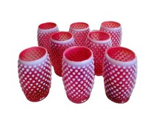 VTG 1960s FENTON Glass CRANBERRY Opalescent HOBNAIL #3947 10 oz. Barrel TUMBLER