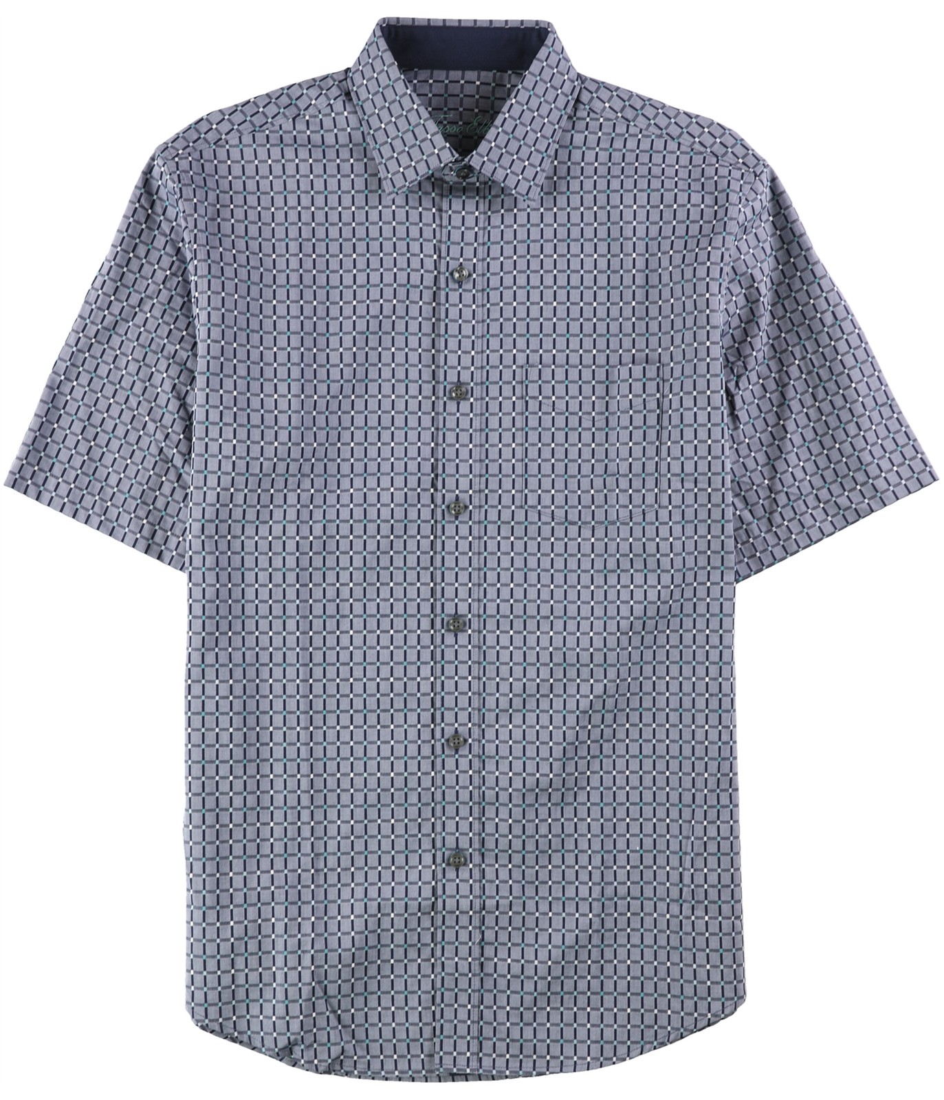 Tasso Elba Mens Grid-Pattern Button Up Shirt, Blue, Small