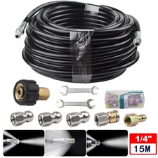 50FT 5800 PSI Sewer Jetter Nozzles Kit Pressure Washer Drain Cleaning Hose Set