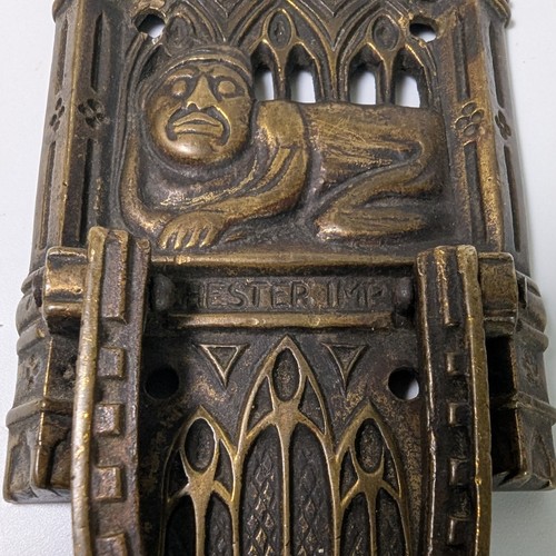 Antiker Messing Chester Wichtel Türklopfer um 1900-1909 Gotik Revival Kathedrale - Bild 4 von 10