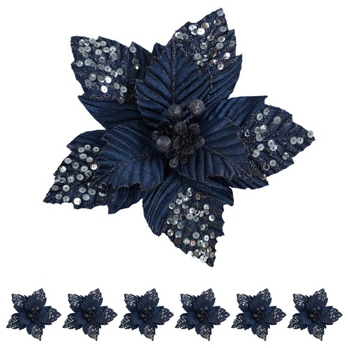 11 Zoll große Weihnachten Glitzer Weihnachtsstern Blumen künstliche Goldblumen Ar... - Bild 1 von 6