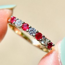Ruby and Diamond Seven-Stone 18ct Yellow Gold Half Eternity Stackable Band