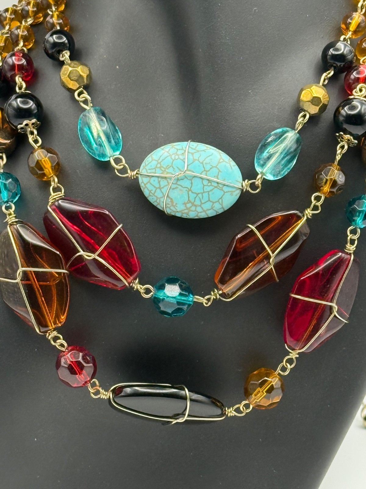 Artisan Boho Multi-Strand Statement Necklace, Gla… - image 2