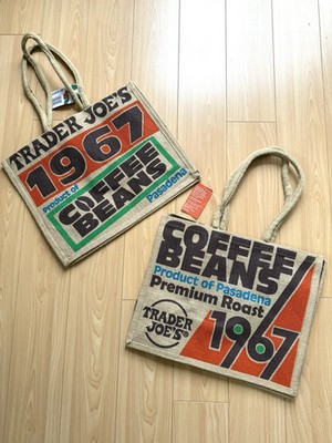 Trader Joe's Coffee Beans Tote Reusable Jute Burlap Bag, 1 Bag NEW