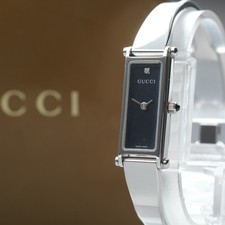 [MINT w/Box] GUCCI 1500L Silver Black Dial 1P Diamond Quartz Women's watch