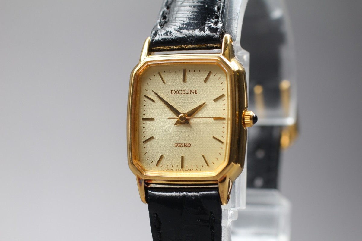 時計 SEIKO EXCELINE 3F31-5000 LADIES QUARTZ NEAR MINT *** SEIKO EXCELINE 3F31-5000 Gold White Women's