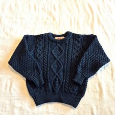 Irish Handcraft boys size Small knit navy heather 100 wool sweater EUC