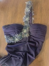 XSCAPE Women's Purple One Shoulder Beaded Chiffon Long Gown Lined Size 8