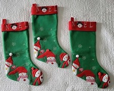 Set Of 3 Fleece Christmas Stockings With Snowmen 20" Tall EUC