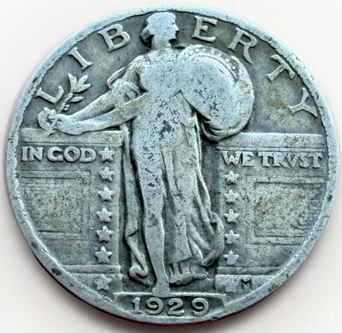 1929 Standing Liberty Quarter Dollar F/VF  US 90% Silver Coin