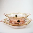 Indiana Glass Artura Pink Depression Mayo Set Gold Encrusted Black Enamel Cameo