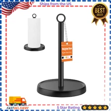 Paper Towel Holder Countertop, Stainless Steel, Weighted Base, Anti-Slip, Black.