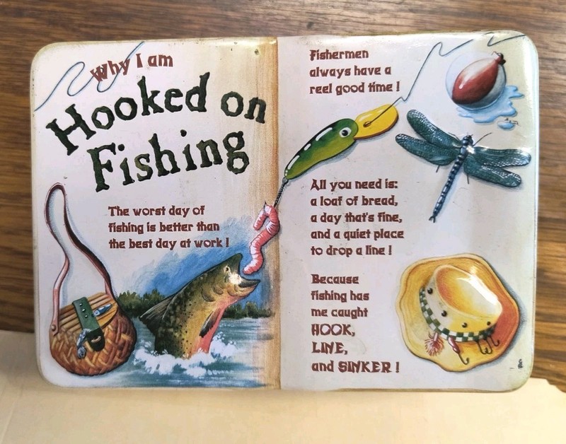 Why I am Hooked On Fishing Metal Collectible Storage Book Shaped Tin Box