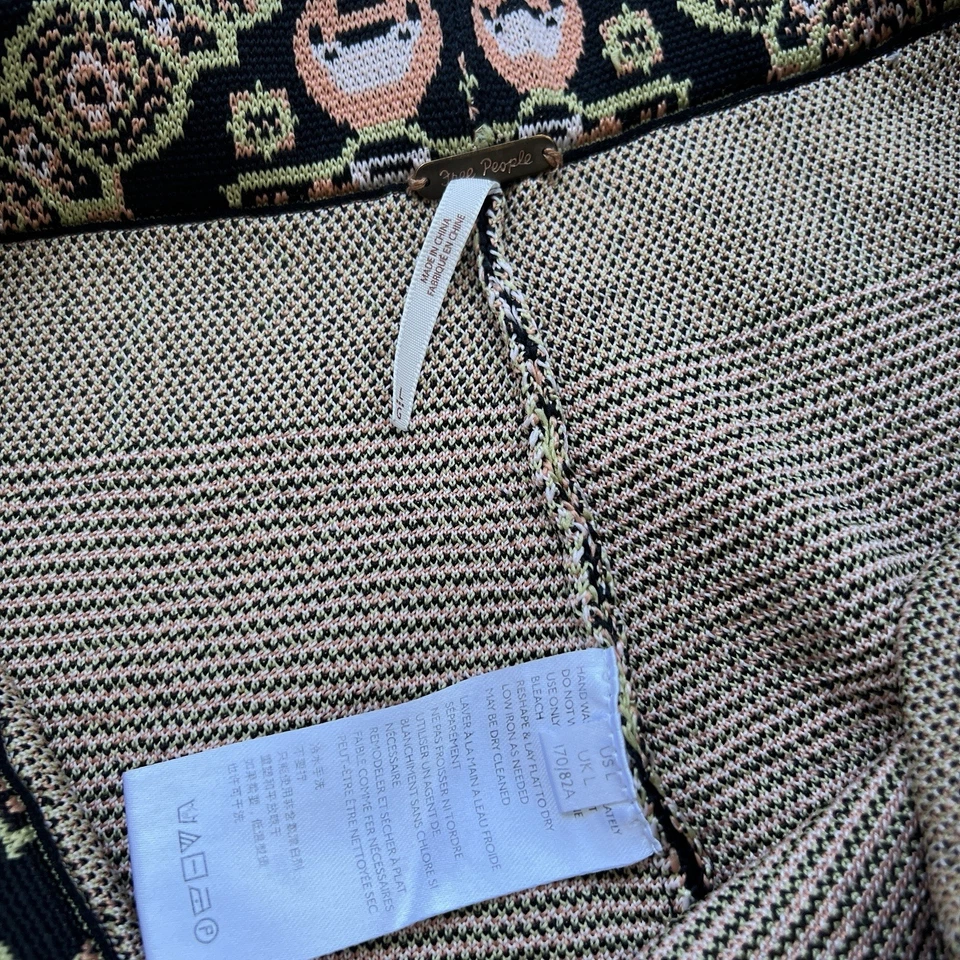 Pantalones Free People Sun In The West Pierna Ancha Naranja Negro Talla L Boho Alto Tejido Foto 3 de 4