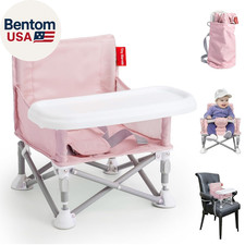 Portable Booster Seat, Foldable Baby High Chair with Removable Tray, Safety Harn