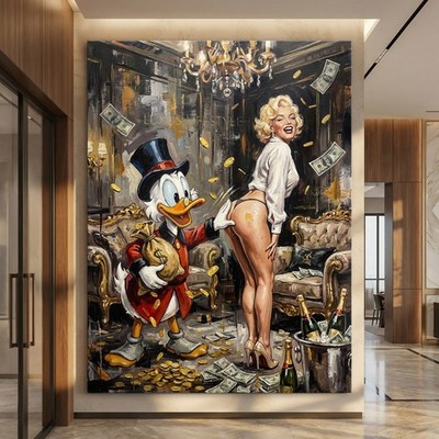 Marilyn Monroe und Donald Duck in Love Pop Art, Leinwand, Acrylglas Wandbild