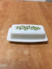 Vintage Pyrex Green Spring Blossom Crazy Daisy 7 inch Butter Dish with Lid USA