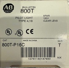 ALLEN BRADLEY PILOT LIGHT 800T-P16C SER T 120 VOLTS CLEAR LENS 30 MM