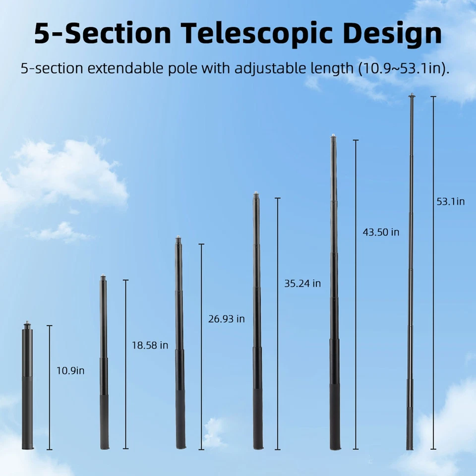 Selfie Stick Suitable For GO 3S X5 X4 X3 Camera 10.8-53.14in Extendable - Image 3 of 4