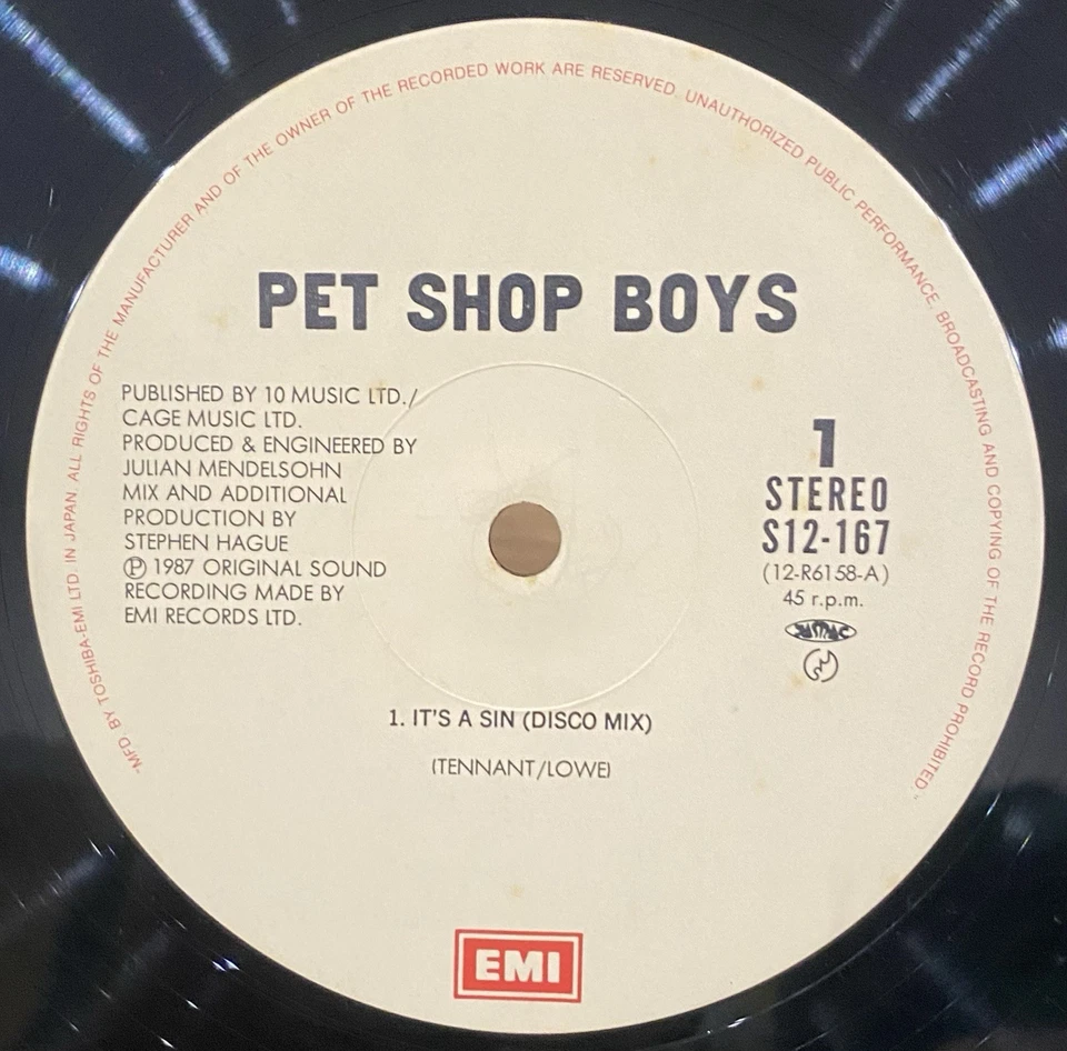 RARE 1980s Electronica LP 12” JAPAN Pet Shop Boys ITS A SIN EMI EX/NM OBI Foto 4 de 4