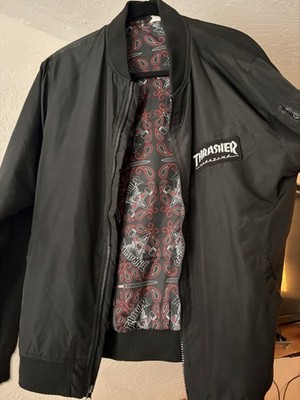 Thrasher Bomber Jacket Black Skate Mag Lined Logo Zip Up Rare Design