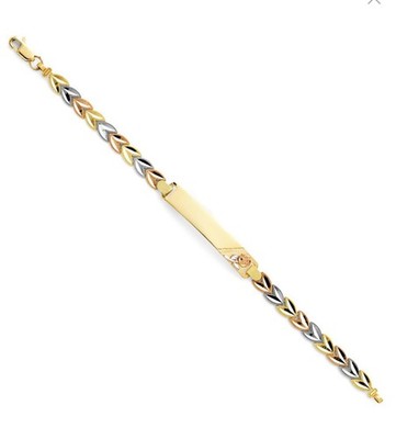 14k echtes massives dreifarbiges Gold Blume ID Armband Pulsera Esclava Flor Oro Solido