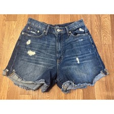 Aeropostale High Rise Curvy Mom Shorts Medium Wash Distressed Denim Size 8 6616